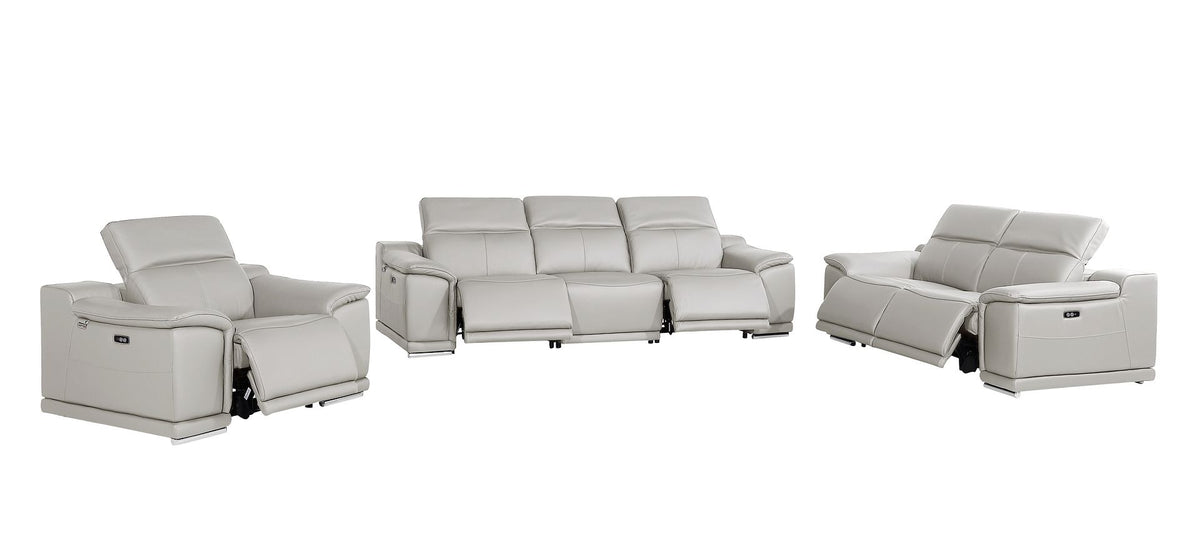 9762 Divanitalia 6-Piece Modular Power Reclining Sofa, Loveseat and Chair Set with 5 Power Recliners in Top Grain Italian Leather - Light Grey - SKU 9762-LT-GREY-6.5-HT-3PC - view 4