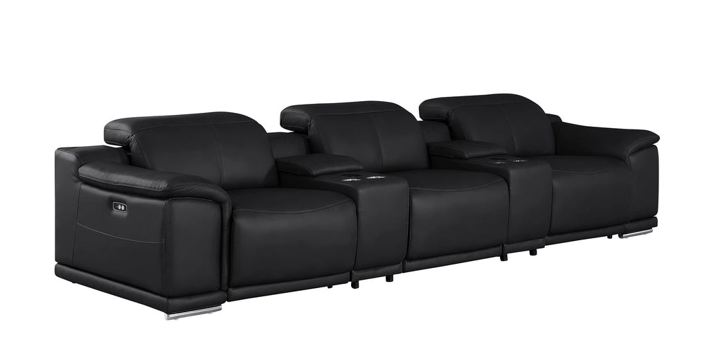 2679 Genuine Leather Sofa with 3 Power Recliners & Dual Storage Consoles