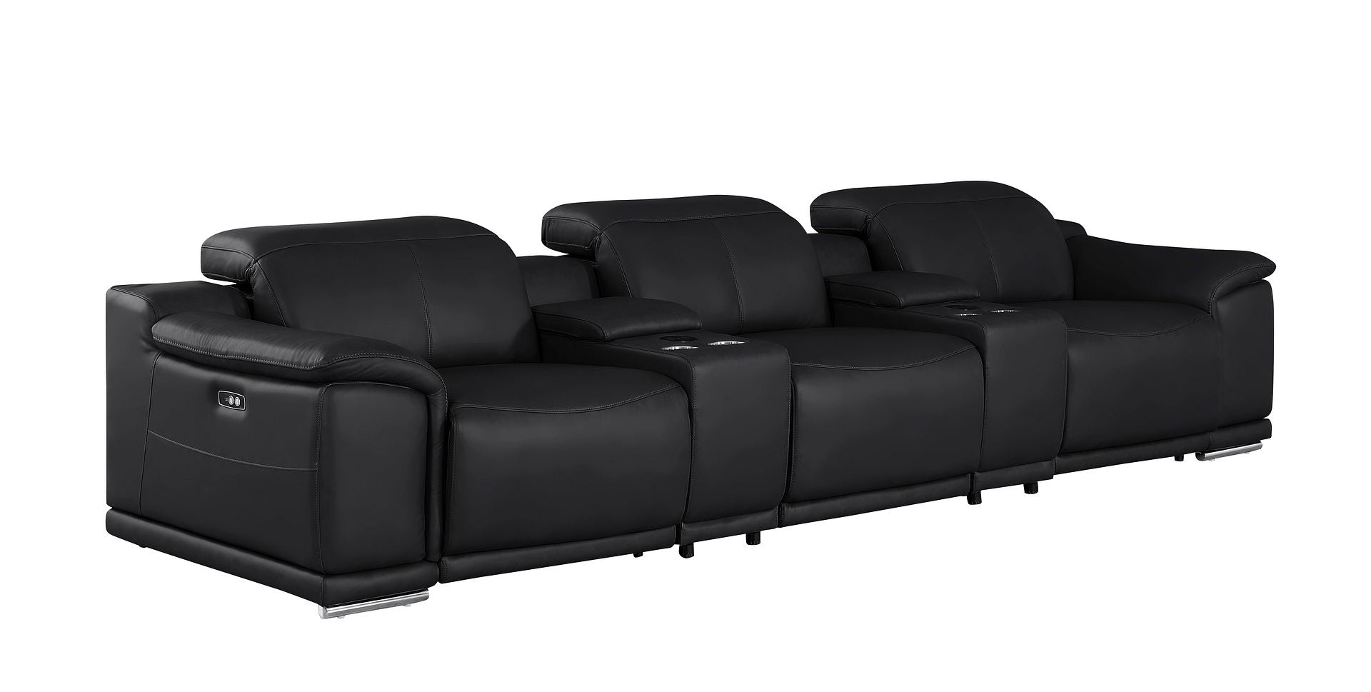 2679 Genuine Leather Sofa with 3 Power Recliners & Dual Storage Consoles