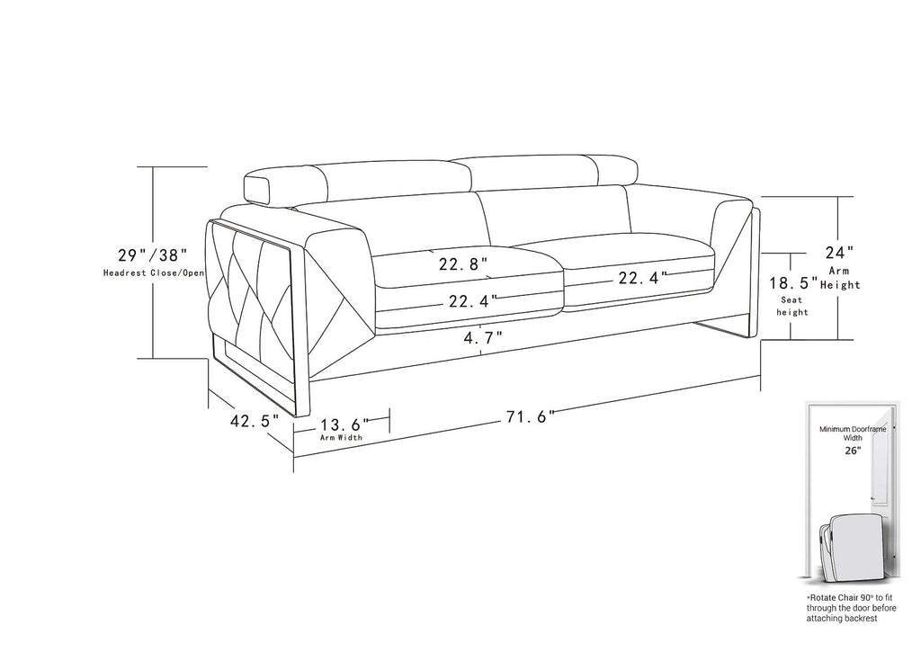 903 Divanitalia Loveseat with Adjustable Headrest in Top-grain Italian Leather