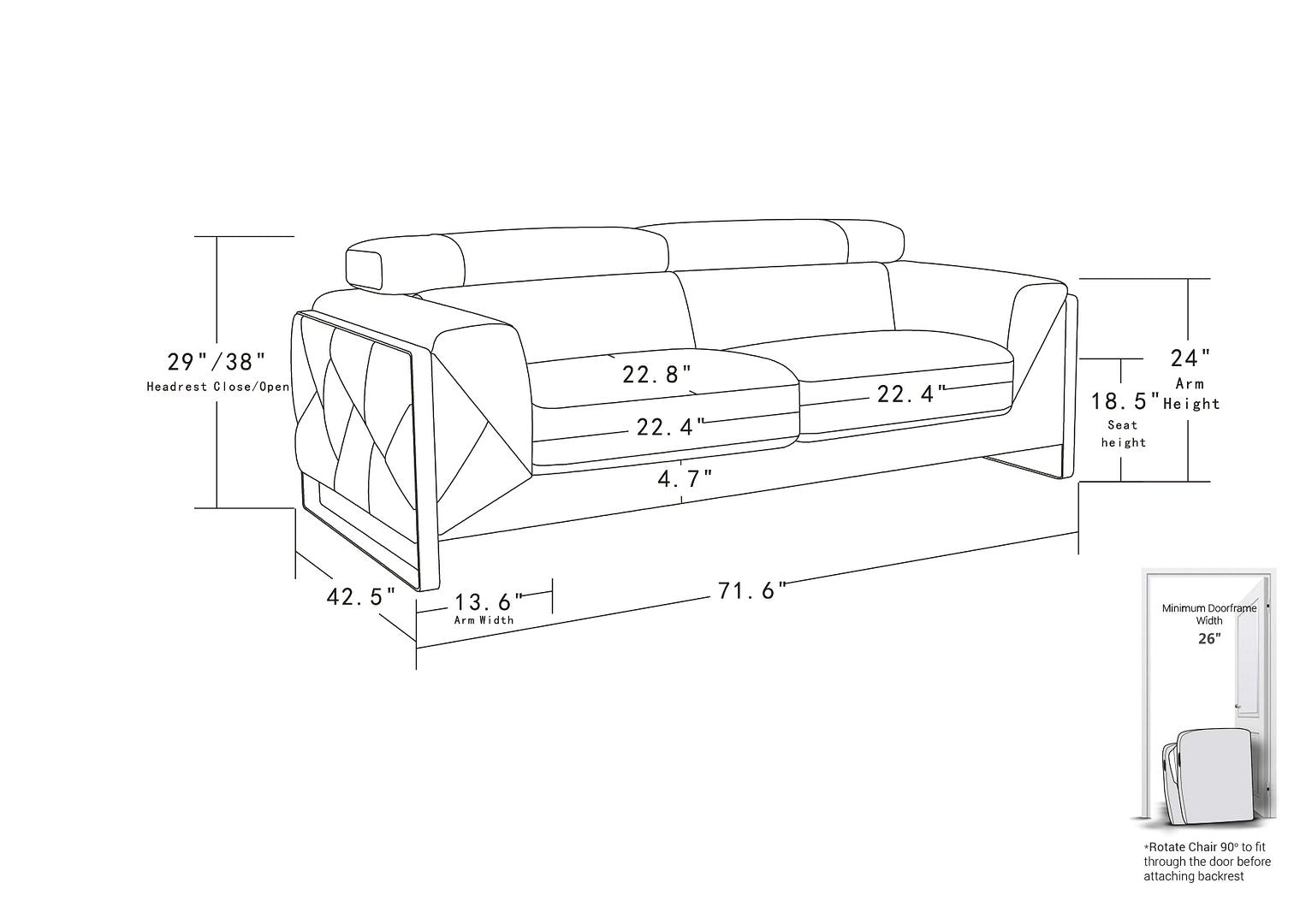 903 Divanitalia Loveseat with Adjustable Headrest in Top-grain Italian Leather