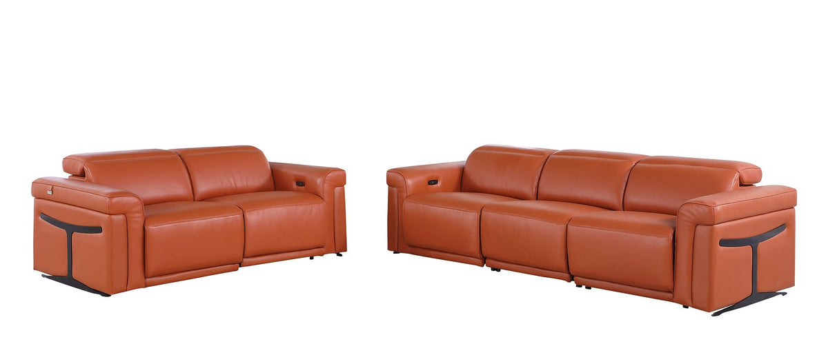 1126 Divanitalia 5-Piece Modular Power Reclining Sofa and Loveseat Set in Top Grain Italian Leather with 4 Power Recliners & Power Headrests - Camel - SKU 1126-CAMEL-5.4-HT-2PC - view 3