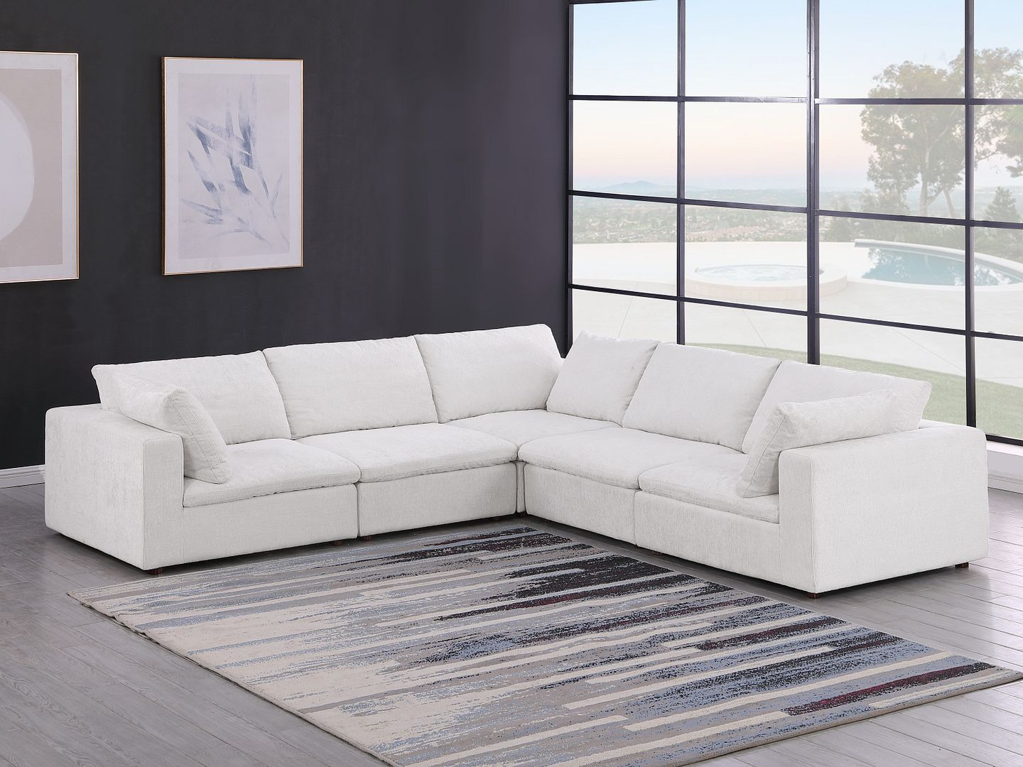 1100 Divanitalia 5-Piece L-Shaped Sectional Sofa - Top-grain Italian Leather - Pearl