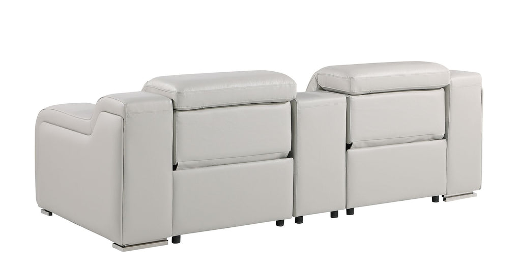 1116 Divanitalia 3-Piece Modular Power Reclining Console Loveseat in Top Grain Italian Leather with 2 Power Recliners & Power Headrests