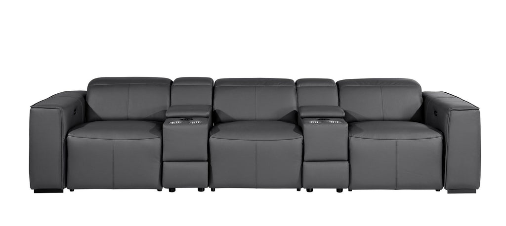 1224 Divanitalia 5-Piece Modular Power Reclining Sofa in Top Grain Italian Leather with 3 Power Recliners & Power Headrests - Dark Grey - SKU 1224-DK-GREY-5.3-HT - view 3