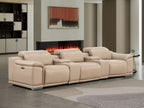 2679 Genuine Leather Sofa with 3 Power Recliners & Dual Storage Consoles - Beige