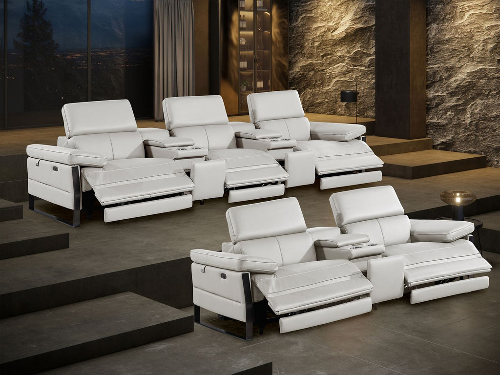 1246 Divanitalia Modular Power Reclining Dual Console Sofa and Console Loveseat Set with Power Headrests - Top Grain Italian Leather - Light Grey - SKU 1246-LT-GREY-8.5-HT-2PC - view 13