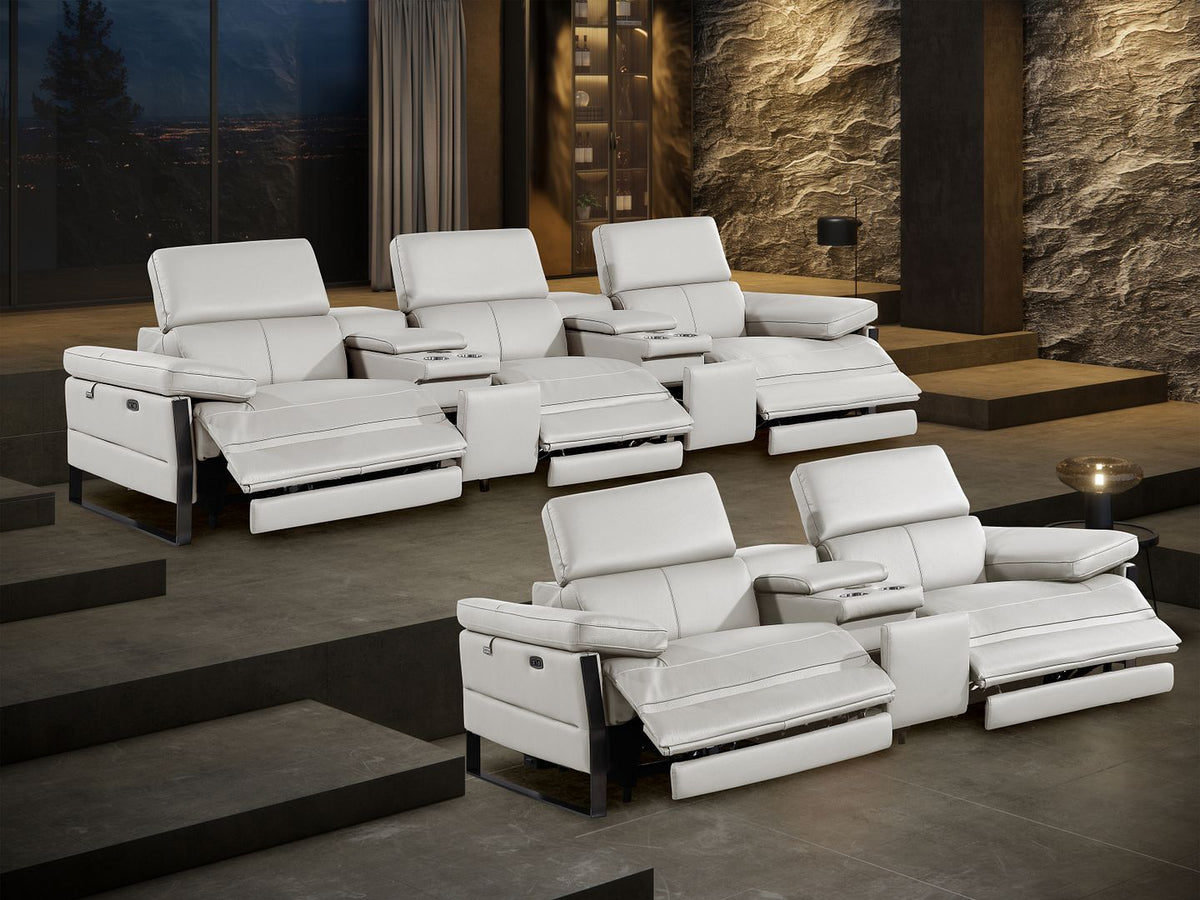 1246 Divanitalia Modular Power Reclining Dual Console Sofa and Console Loveseat Set with Power Headrests - Top Grain Italian Leather - Light Grey - SKU 1246-LT-GREY-8.5-HT-2PC - view 13