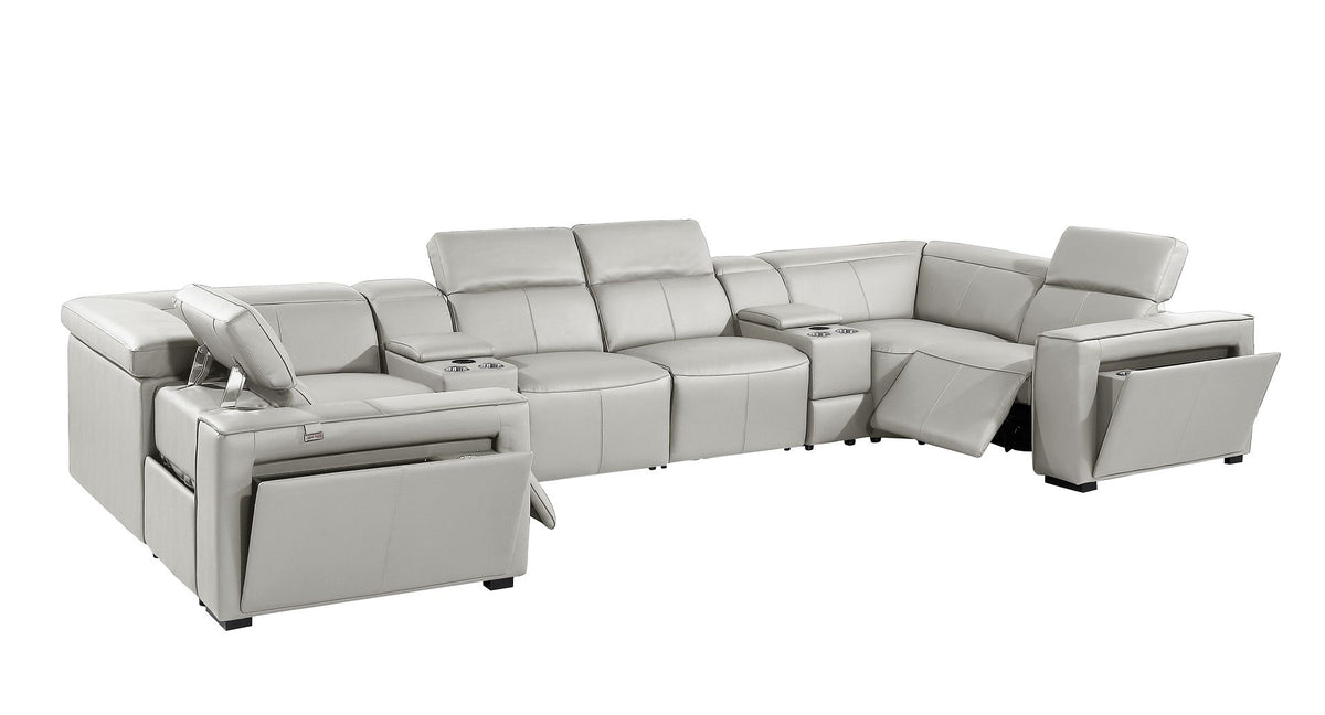 1224 Divanitalia 8-Piece U-Shaped Sectional Sofa in Top Grain Italian Leather with 2 Power Recliners & Power Headrests - Light Grey - SKU 1224-LT-GREY-8PC-2PWR-U-SECTIONAL - view 5