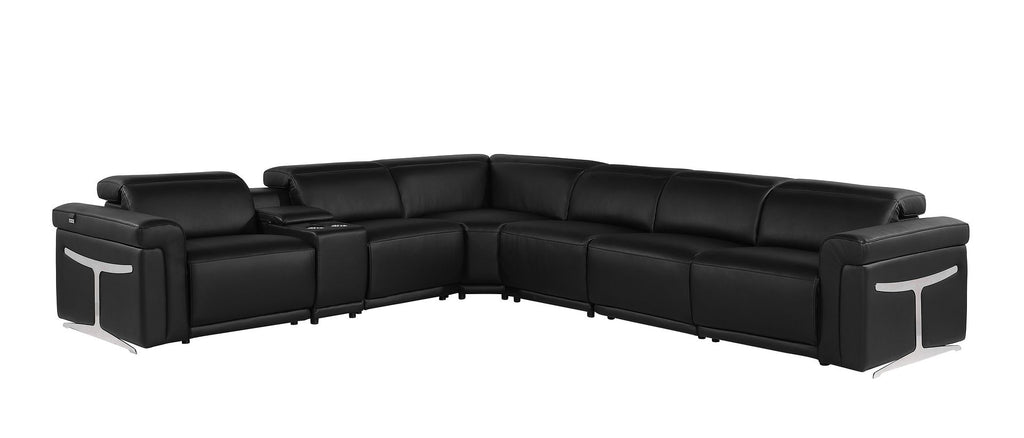 1126 Divanitalia 7-Piece L-Shaped Sectional Sofa in Top Grain Italian Leather with 3 Power Recliners & Power Headrests - Black - SKU 1126-BLACK-SEC-7PC-3PWR-SECTIONAL- GROUP - view 2