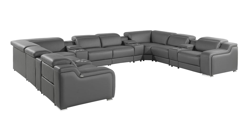 1116 Divanitalia 12-Piece U-Shaped Sectional Sofa in Top Grain Italian Leather with 4 Power Recliners & Power Headrests