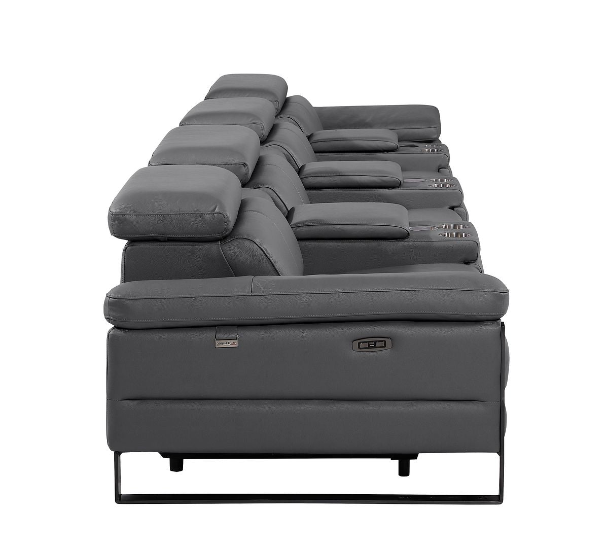 1246 Divanitalia Modular Power Triple Reclining Triple Console Sofa with Power Reclining Headrests - Top Grain Italian Leather