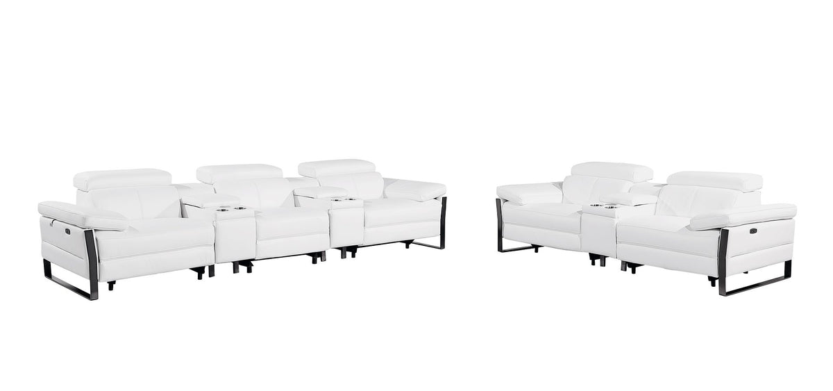 1246 Divanitalia Modular Power Reclining Dual Console Sofa and Console Loveseat Set with Power Headrests - Top Grain Italian Leather - White - SKU 1246-WHITE-8.5-HT-2PC - view 4