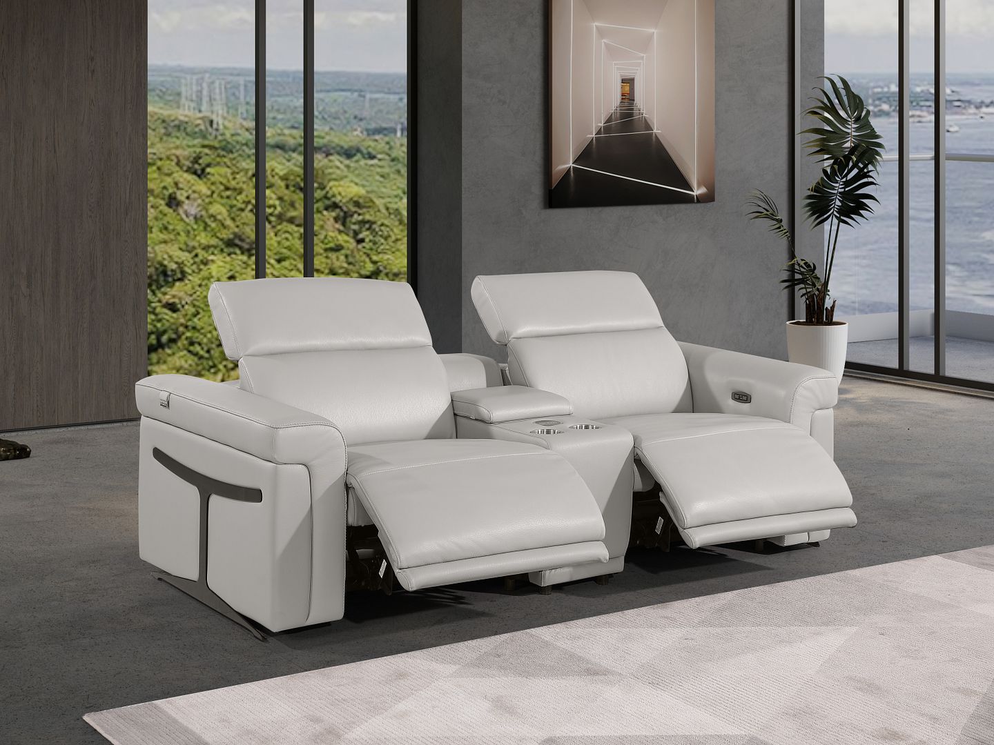 1126 Divanitalia 3-Piece Modular Power Reclining Loveseat in Top Grain Italian Leather with 2 Power Recliners & Power Headrests