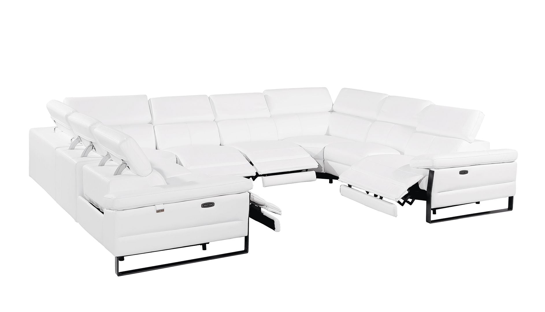 1246 Divanitalia 8-Piece U-Shaped Modular Power Reclining Sectional Sofa with 4 Power Recliners and Power Headrests - Top Grain Italian Leather