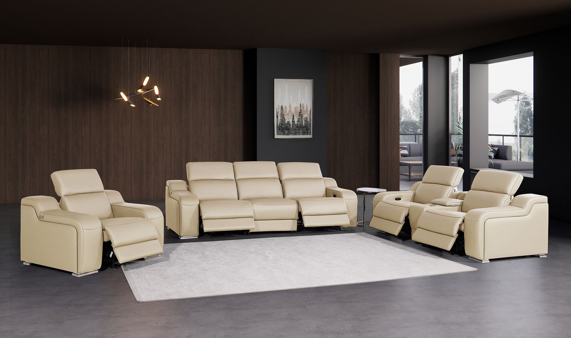 1116 Divanitalia 7-Piece Modular Power Reclining Sofa, Loveseat & Chair Set in Top Grain Italian Leather with 5 Power Recliners & Power Headrests
