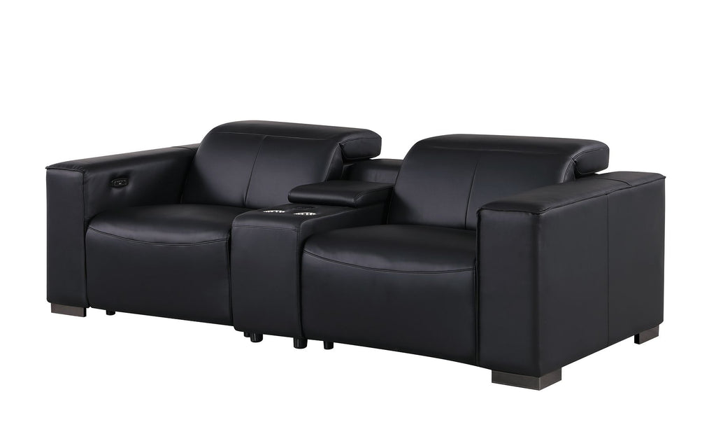 1208 Genuine Leather Dual Power Reclining Console Loveseat