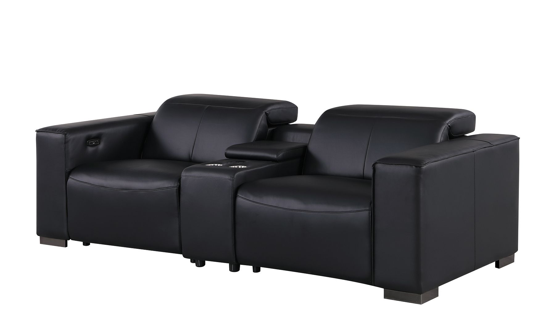 1208 Genuine Leather Dual Power Reclining Console Loveseat
