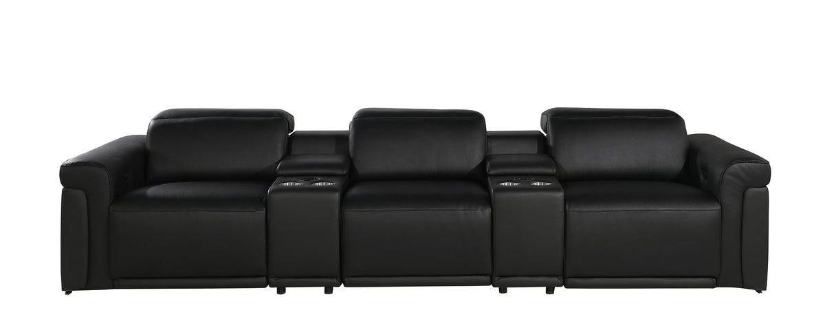 1126 Divanitalia 5-Piece Modular Power Reclining Sofa in Top Grain Italian Leather with 3 Power Recliners & Power Headrests - Black - SKU 1126-BLACK-5.3-HT - view 3