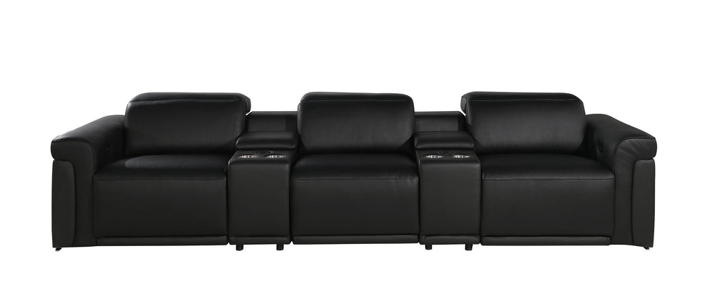 1126 Divanitalia 5-Piece Modular Power Reclining Sofa in Top Grain Italian Leather with 3 Power Recliners & Power Headrests