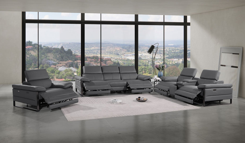 1246 Divanitalia Modular Power Dual Reclining Sofa, Console Loveseat, and Chair Set with Power Headrests - Top Grain Italian Leather - Dark Grey - SKU 1246-DK-GREY-7.5-HT-3PC - view 2