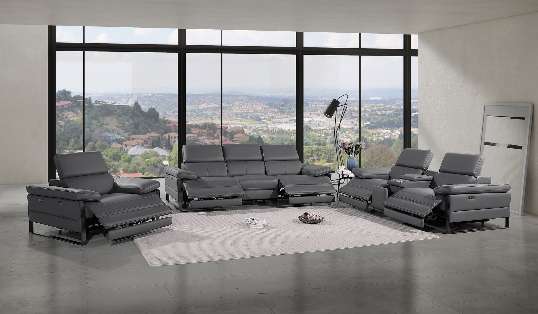 1246 Divanitalia Modular Power Dual Reclining Sofa, Loveseat, and Chair Set with Power Headrests - Top Grain Italian Leather