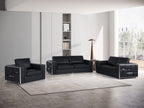 1130 Divanitalia 3-Piece Sofa Set in Top-grain Italian Leather - Black - SKU 1130-BLACK-3PC