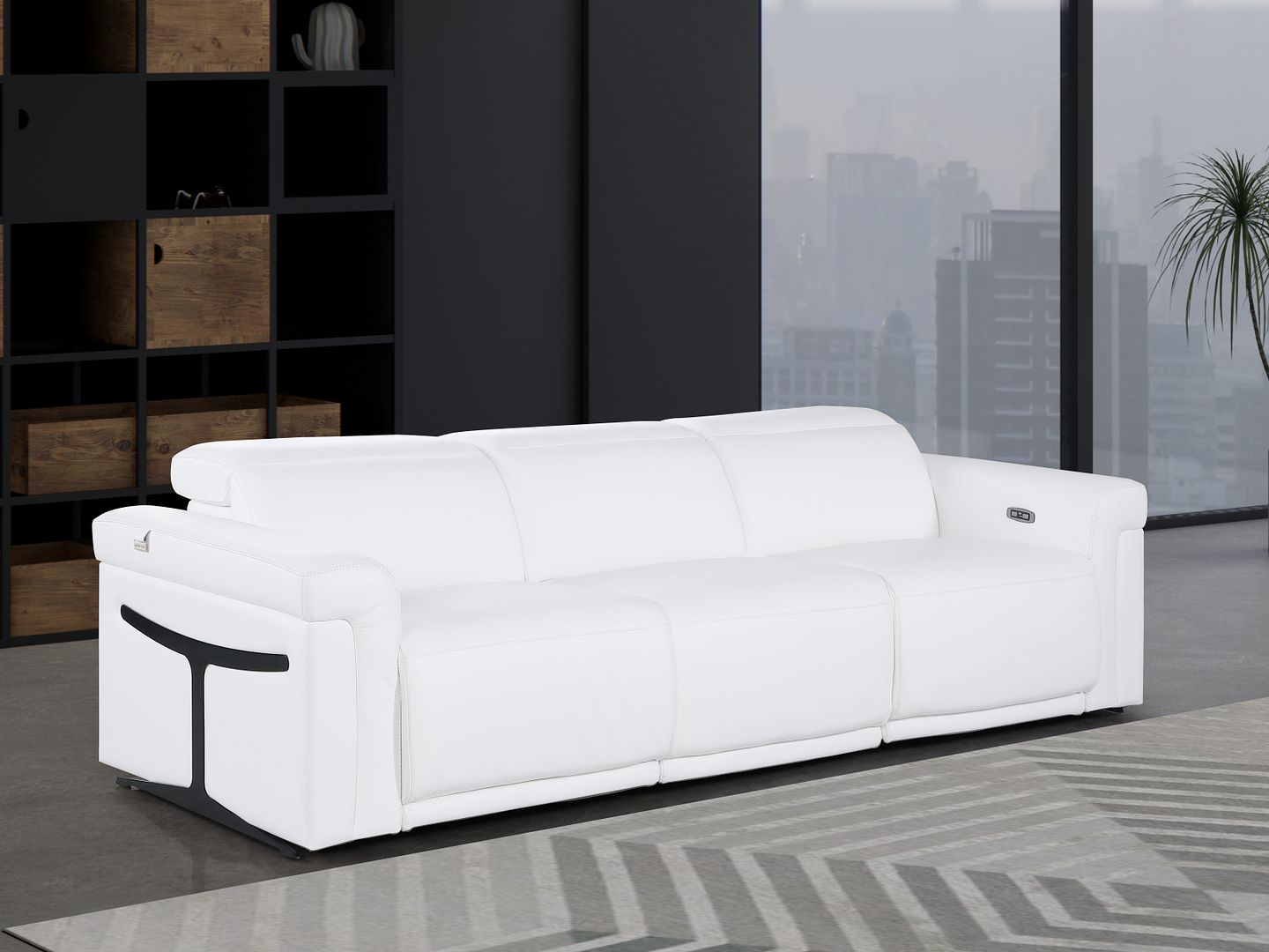 1126 Divanitalia 3-Piece Modular Power Reclining Sofa in Top Grain Italian Leather with 2 Power Recliners & Power Headrests - White