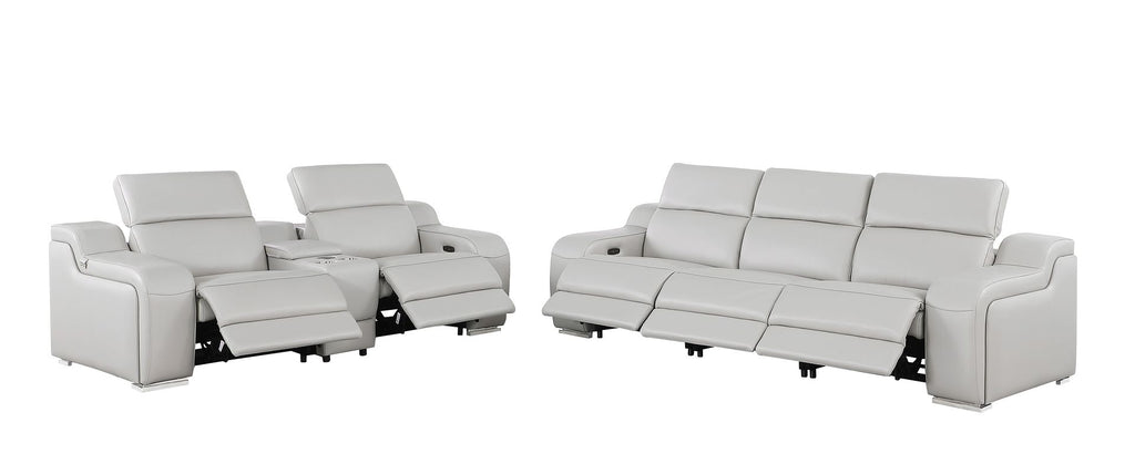 1116 DivanItalia 6-Piece Modular Power Reclining Sofa and Console Loveseat Set in Top Grain Italian Leather with 5 Power Recliners & Power Headrests - Light Grey - SKU 1116-LT-GREY-6.5-HT - view 4