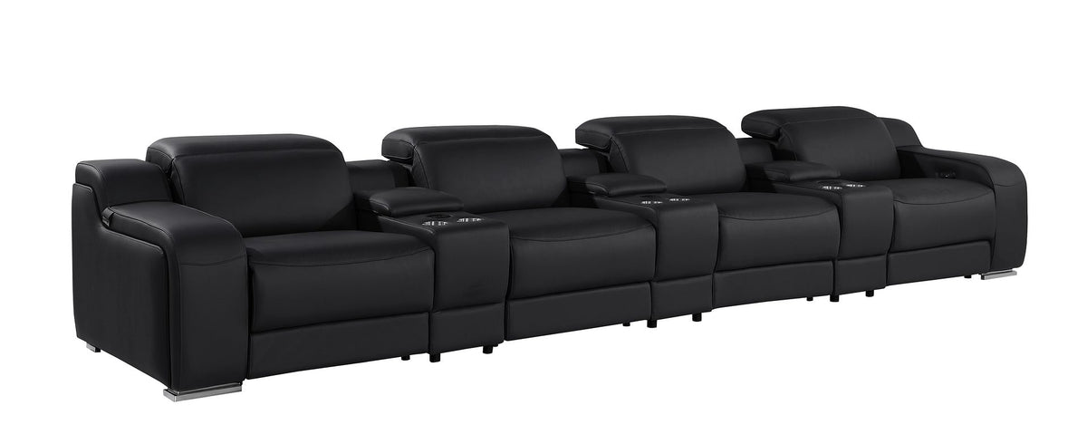1116 Divanitalia 7-Piece Modular Power Reclining Sofa in Top Grain Italian Leather with 4 Power Recliners & Power Headrests - Black - SKU 1116-BLACK-S-7.4-HT - view 3