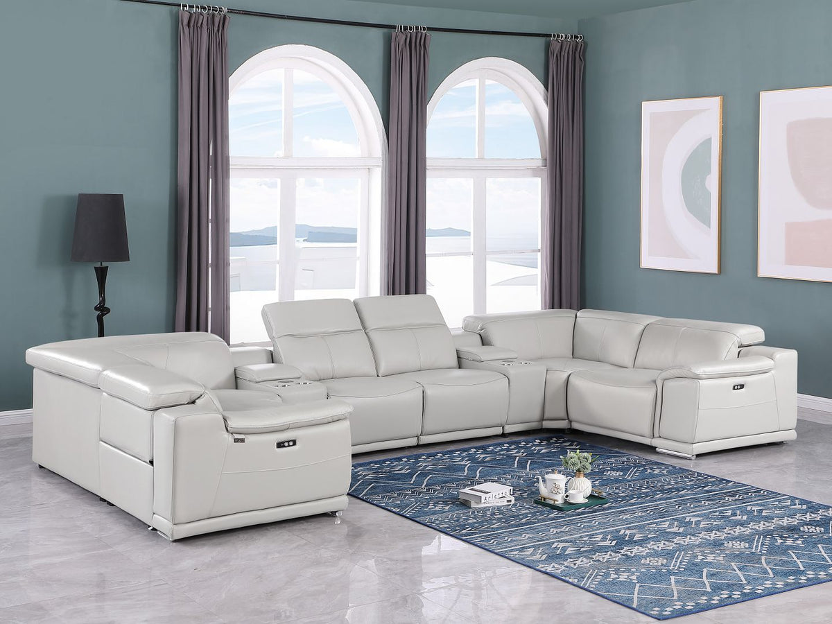 9762 Divanitalia 8-Piece U-Shaped Top Grain Italian Leather Sectional Sofa with 4 Power Recliners - Light Grey - SKU 9762-LT-GREY-8PC-4PWR-U-SECTIONAL-GROUP - view 2