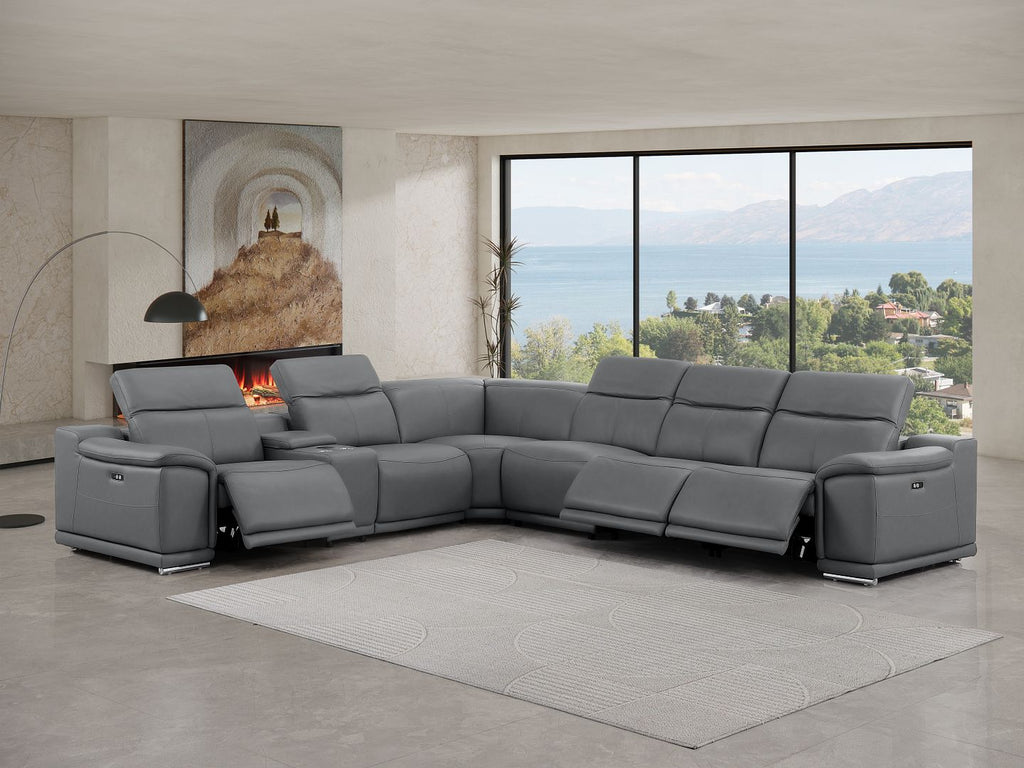 2679 7-Piece L-Shaped Power Reclining Sectional Sofa in Genuine Leather - 3 Recliners