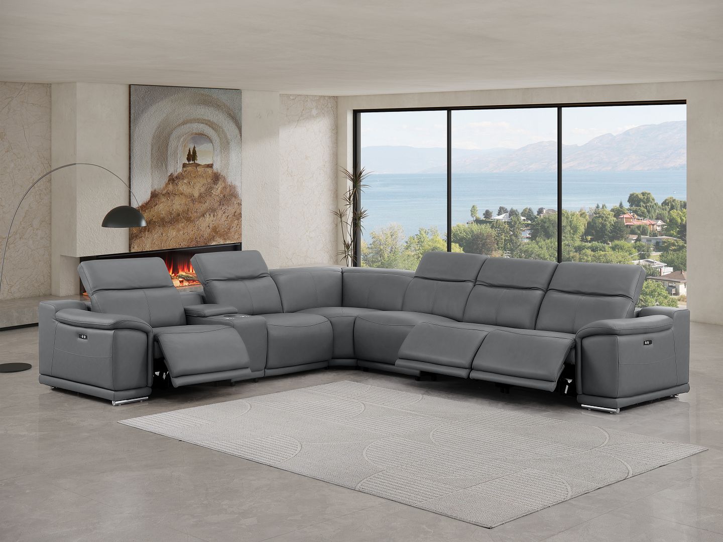 2679 7-Piece L-Shaped Power Reclining Sectional Sofa in Genuine Leather - 3 Recliners