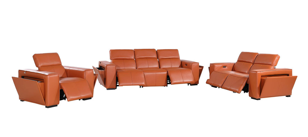 1224 Divanitalia 6-Piece Modular Power Reclining Sofa, Loveseat & Chair Set in Top Grain Italian Leather with 5 Power Recliners & Power Headrests - Camel - SKU 1224-CAMEL-6.5-HT-3PC - view 4