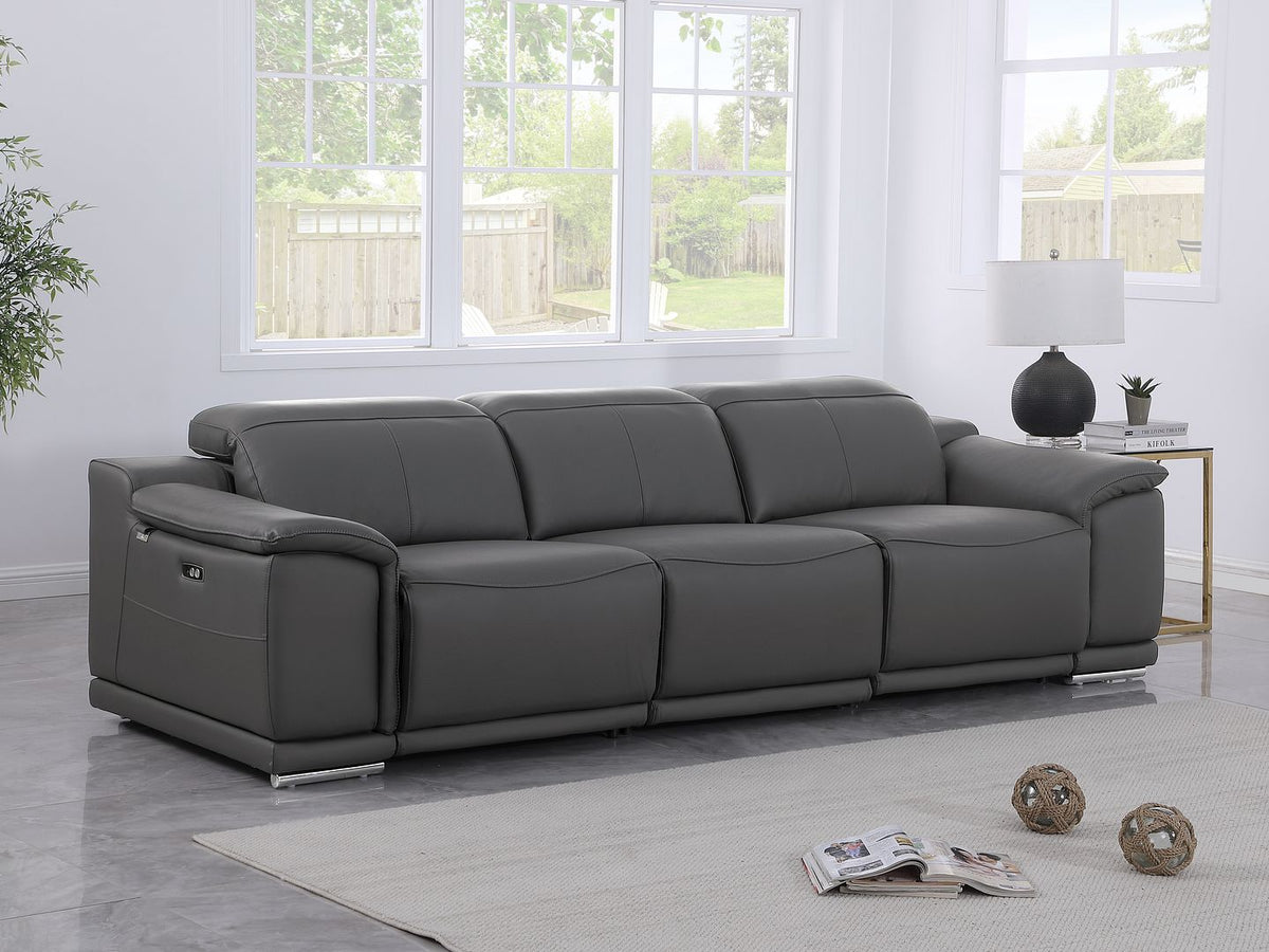 9762 Divanitalia 3-Piece Modular Power Reclining Sofa with 3 Power Recliners in Top Grain Italian Leather - Dark Grey - SKU 9762-DK-GREY-3.3-HT