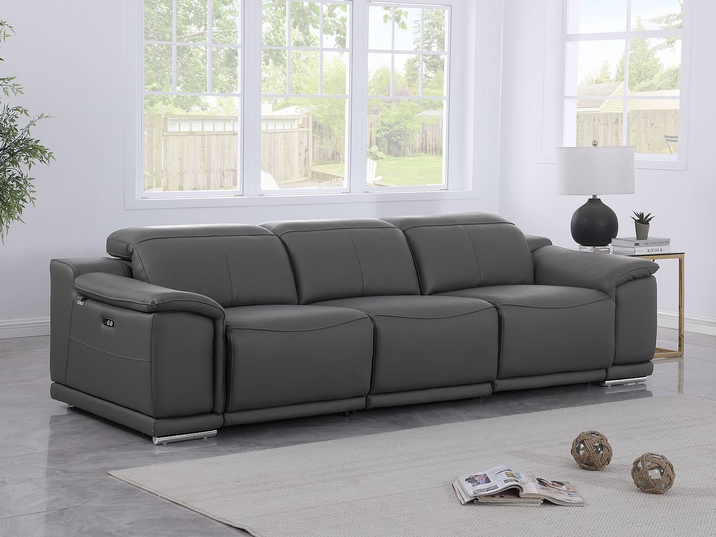 9762 Divanitalia 3-Piece Modular Power Reclining Sofa with 3 Power Recliners in Top Grain Italian Leather - Dark Grey