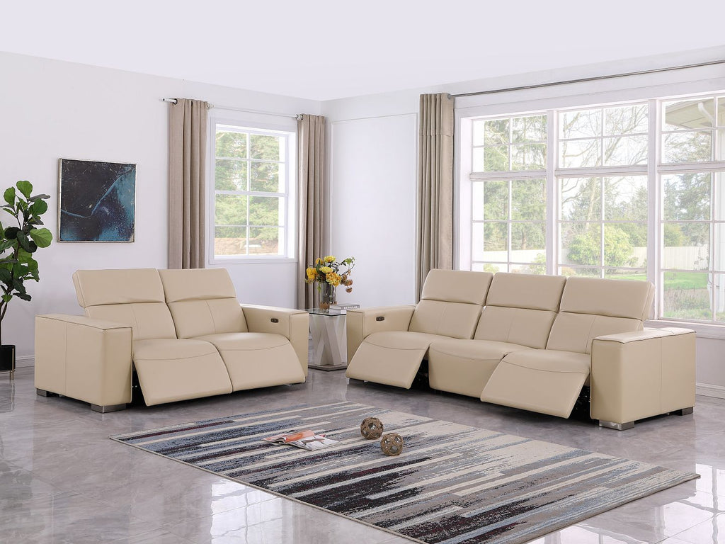 1208 Leather Reclining Set - Sofa & Loveseat with 4 Power Recliners - Beige - SKU 1208-BEIGE-5.4-HT-2PC - view 2