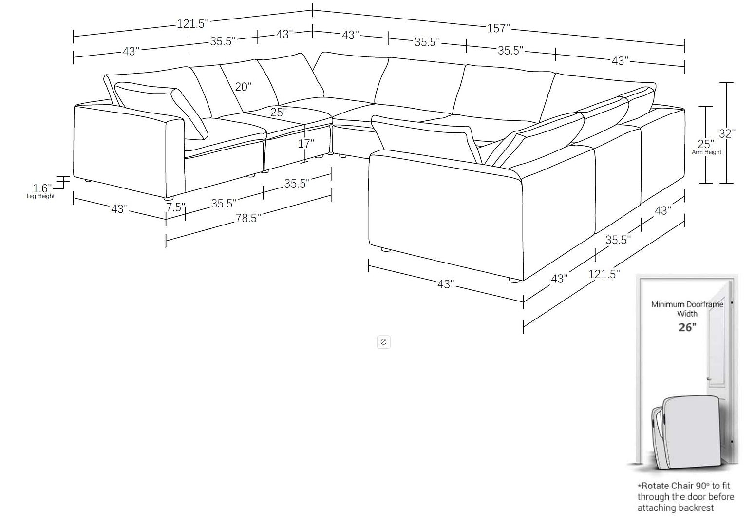 1100 Divanitalia 8-Piece U-Shaped Sectional Sofa in Top-grain Italian Leather