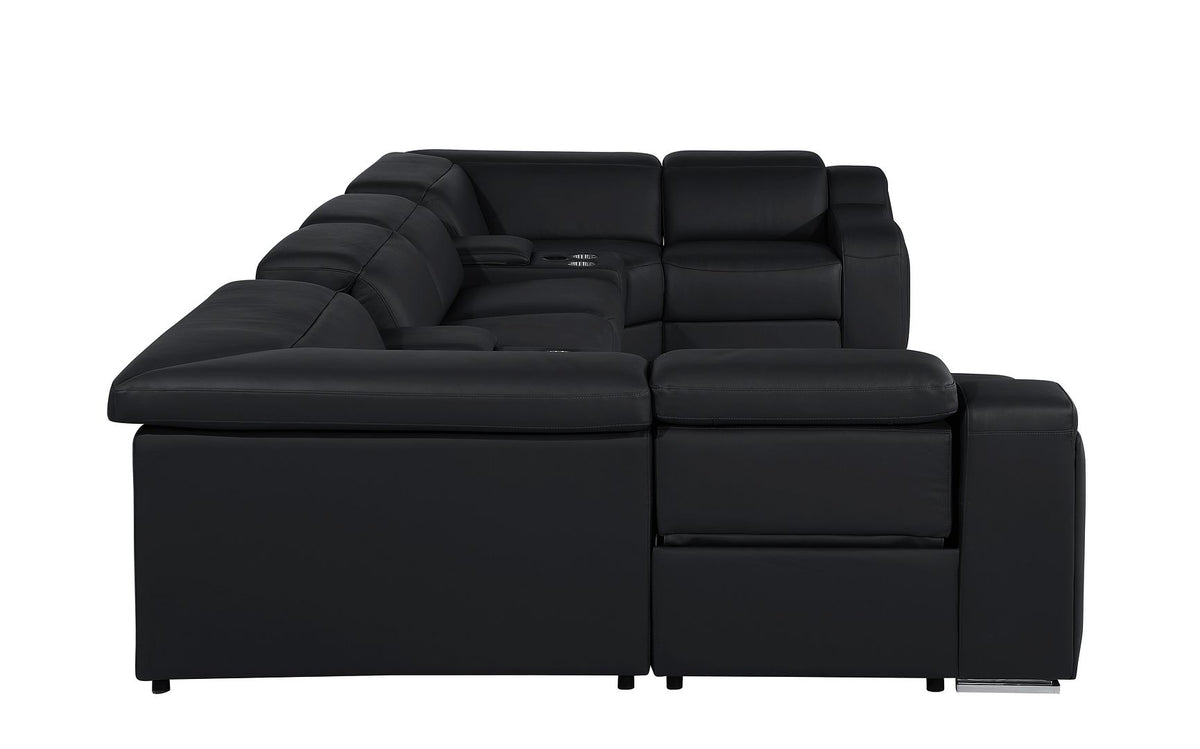 1116 Divanitalia 8-Piece U-Shaped Sectional Sofa in Top Grain Italian Leather with 2 Power Recliners & Power Headrests - Black - SKU 1116-BLACK-8PC-2PWR-U-SECTIONAL-GROUP - view 8