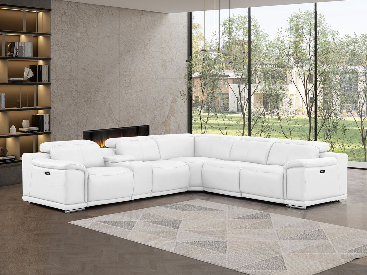 2679 6-Piece L-Shaped Power Reclining Sectional Sofa in Genuine Leather - 3 Recliners - White - SKU 2679-WHITE-6PC-3PWR-L-SECT
