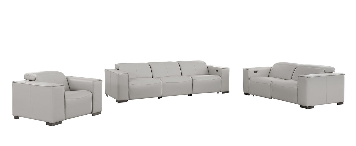 1208 Leather Reclining Set - Sofa, Loveseat & Chair with 6 Power Recliners - Light Grey - SKU 1208-LT-GREY-6.6-HT-3PC - view 3