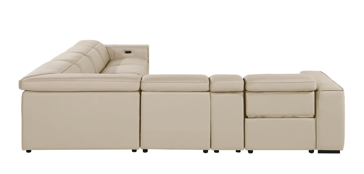 1224 Divanitalia 7-Piece L-Shaped Sectional Sofa in Top Grain Italian Leather with 3 Power Recliners & Power Headrests - Beige - SKU 1224-BEIGE-7PC-3PWR-SECTIONAL - view 6