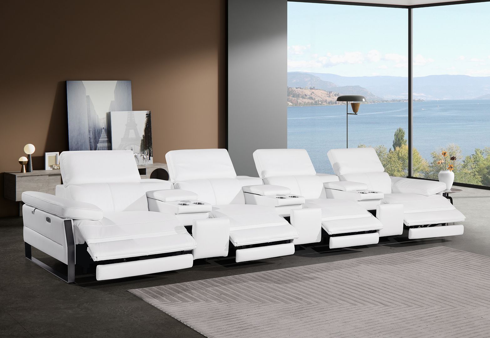 1246 Divanitalia Modular Power Triple Reclining Triple Console Sofa with Power Reclining Headrests - Top Grain Italian Leather