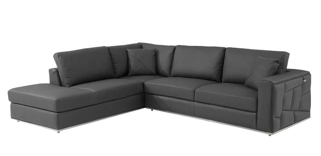998 Divanitalia Cream Left Arm Facing Sectional Sofa in Top-grain Italian Leather - Dark Grey - SKU 998-Sectional-LAF-CHAISE-DARK GREY - view 2