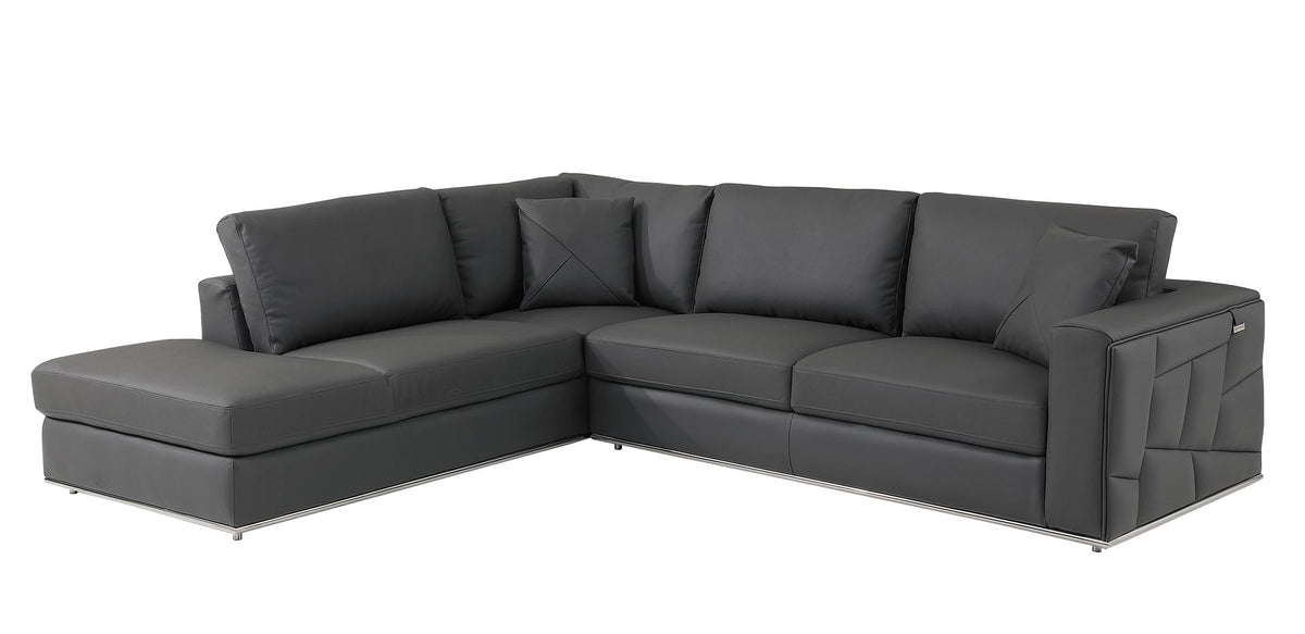 998 Divanitalia Cream Left Arm Facing Sectional Sofa in Top-grain Italian Leather - Dark Grey - SKU 998-Sectional-LAF-CHAISE-DARK GREY - view 2