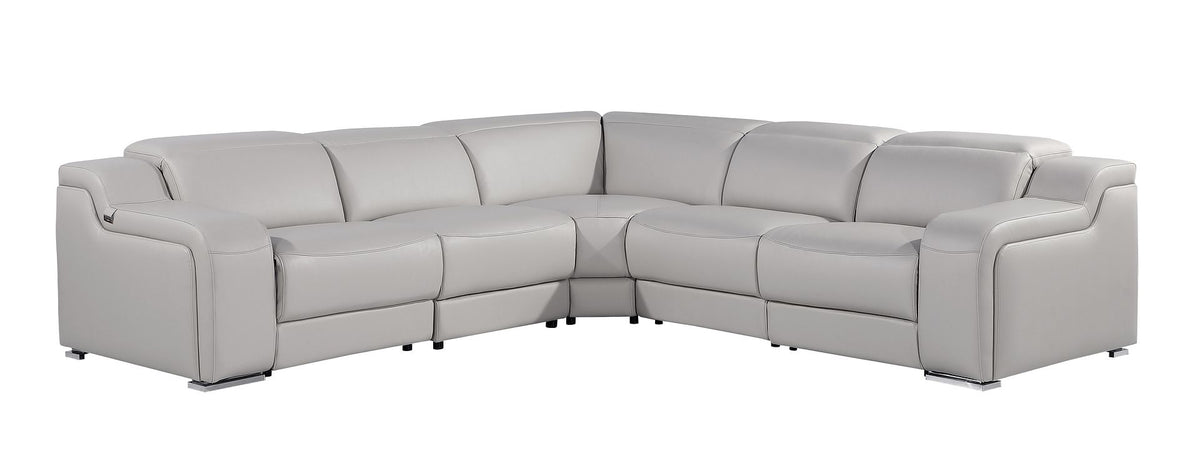 1116 Divanitalia 5-Piece L-Shaped Sectional Sofa in Top Grain Italian Leather with 3 Power Recliners & Power Headrests - Light Grey - SKU 1116-LT-GREY-5PC-3PWR-SECTIONAL- GROUP - view 2