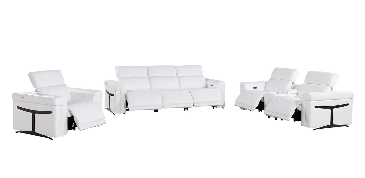1126 Divanitalia 7-Piece Modular Power Reclining Sofa, Loveseat & Chair Set in Top Grain Italian Leather with 6 Power Recliners & Power Headrests - White - SKU 1126-WHITE-7.6-HT-3PC - view 4