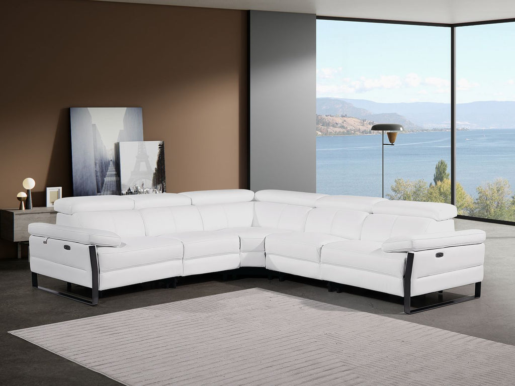 1246 Divanitalia 5-Piece L-Shaped Modular Power Reclining Sectional Sofa with Power Headrests - Top Grain Italian Leather - White