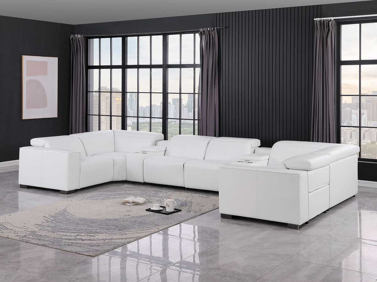 1208 8 Piece U-Shaped Leather Sectional Sofa with 4 Power Recliners & Power Headrests - White - SKU 1208-WHITE-8PC-4PWR-U-SECTIONAL-GROUP