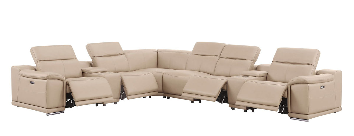 2679 8-Piece L-Shaped Power Reclining Sectional Sofa in Genuine Leather - 4 Recliners - Beige - SKU 2679-BEIGE-8PC-4PWR-L-SECT - view 4